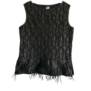 Cirque Du Soleil Large‎ Cotton Blend Artsy Goth Black Shell Top With Fringe Hem